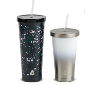 Stainless Steel Coolie Tumblers 2-Pack, 24 fl oz and 18 fl oz, Black and Silver